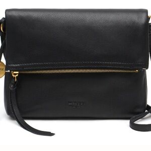 Margot Preston NWOT Foldover Leather Crossbody Shoulder Bag Black